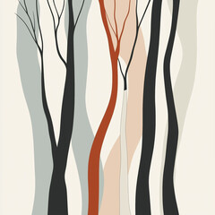 Wall Mural - Stylized_illustration_of_tall_slender_trees