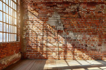 Wall Mural - Brick Interior. Contemporary Red Brick Interior with Window and Copy Space