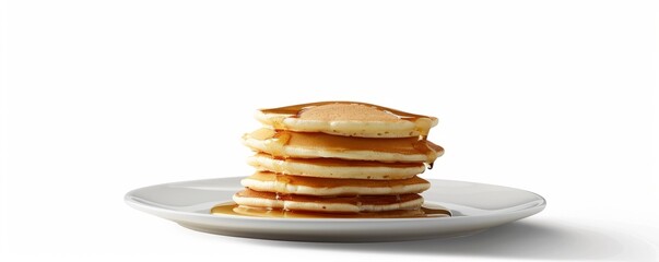 Wall Mural - Stack of pancakes with syrup on white background, 4K hyperrealistic photo