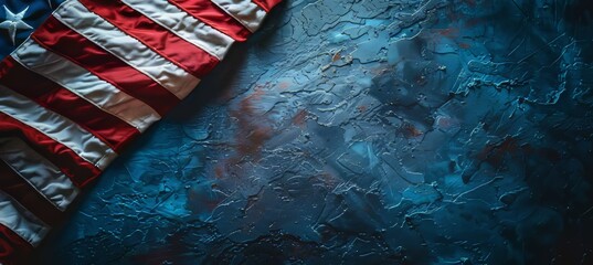 Wall Mural - American flag flying on a dark colored background, copy space, place for text