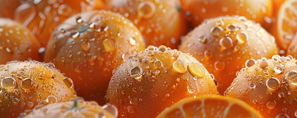 Wall Mural - Juicy oranges with water droplets, 4K hyperrealistic photo