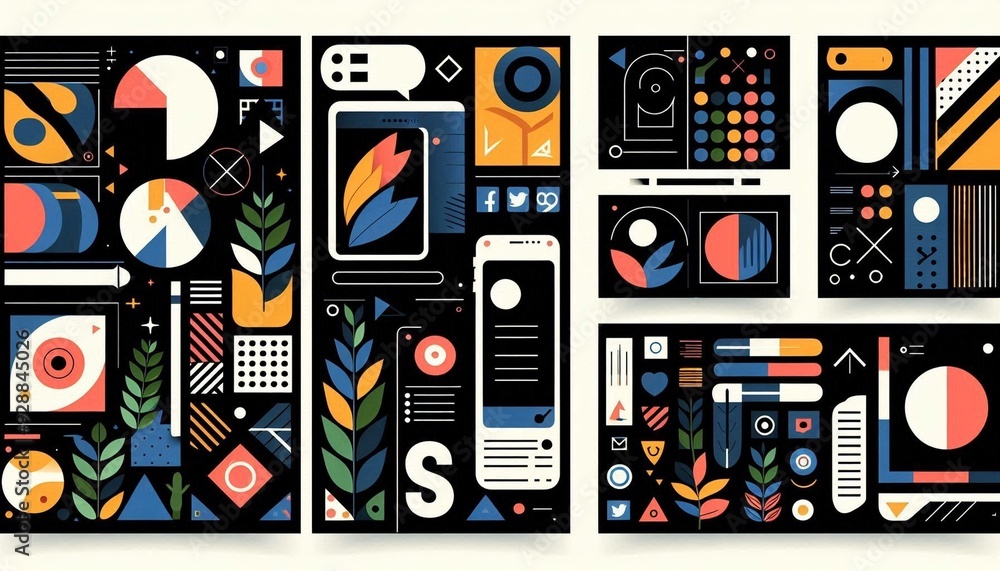 Dynamic and vibrant abstract geometric patterns in a bold color palette ...