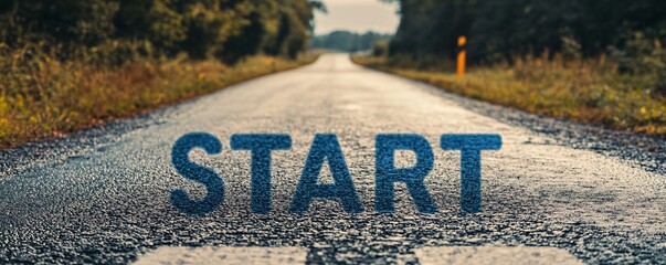 Start line on empty country road leading to new beginnings