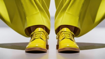 Canvas Print - A person wearing yellow shoes and a pair of pants, AI