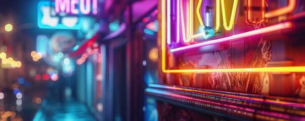 Retro neon sign with vibrant colors, 4K hyperrealistic photo