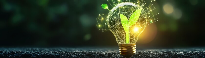 Sticker - Bright Green Plant Growing Inside a Light Bulb Symbolizing Eco-Friendly Innovation and Sustainable Energy Solutions