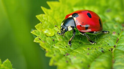 Bug On Leaf. Nature Macro Photography of Ladybug on Green Leaf