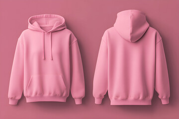  pink hoodie sweatshirt front and back mockup template  clothes fashion design on pink background.