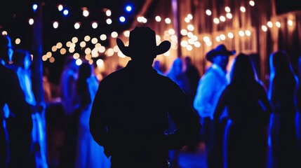 an evening of dancing and socializing is enjoyed under string lights at the country dance.