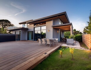 Modern Two Storey House with Deck and Yard