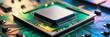 © emongraphic - processor or a graphic card, technological device storing memory, hardware close up, neon led lights