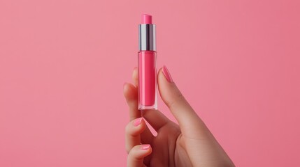 Elegant Pink Lip Product on Soft Background - Lip Gloss or Lipstick