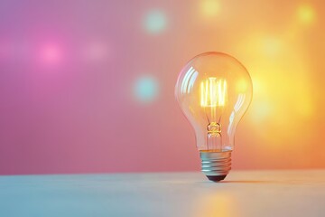 Colorful bokeh background with illuminated edison bulb