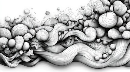 Aufkleber - Intricate black and white designs featuring swirling shapes and flowing lines create a mesmerizing abstract display