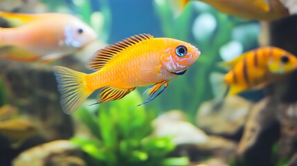 Serene Underwater Aquarium with Vibrant Exotic Fish Swimming Gracefully