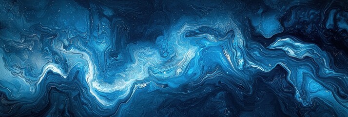 Poster - Deep blue and turquoise colors flow together, creating a cosmic effect resembling a starry night filled with swirling galaxies and celestial wonders