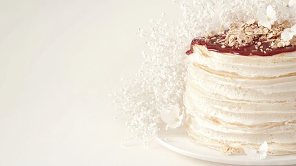 Wall Mural -   A close-up of a perfectly decorated cake on a plate, with glistening icing and colorful sprinkles adorning the top