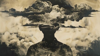 Silhouette of a Person with Clouds Over Their Head.