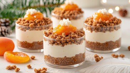 Wall Mural -   A trio of treats on a table with an orange and pinecone tree in the background