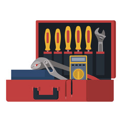 Electrician and repairman toolbox with work equipment