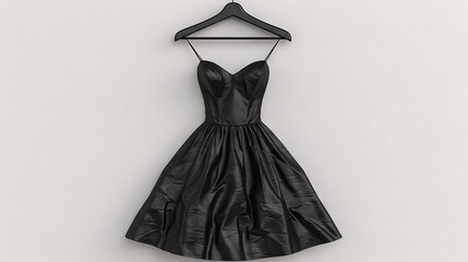 Wall Mural -   A black dress hangs on a hanger with a white wall in the background and white walls in the foreground