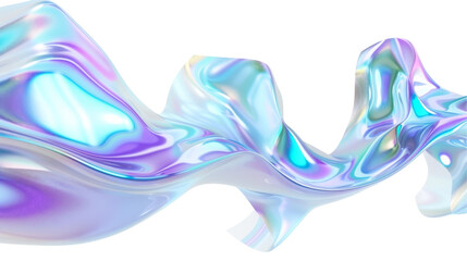 Wall Mural - Abstract iridescent holographic liquid swirl with blue, purple and green color on transparent background.