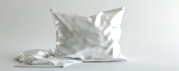 Wall Mural - White silk pillow on white background, 4K hyperrealistic photo