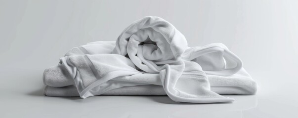 Wall Mural - White bathrobe on white background, 4K hyperrealistic photo