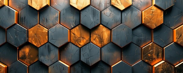 Wall Mural - Hexagonal honeycomb pattern with 3D effect, 4K hyperrealistic photo