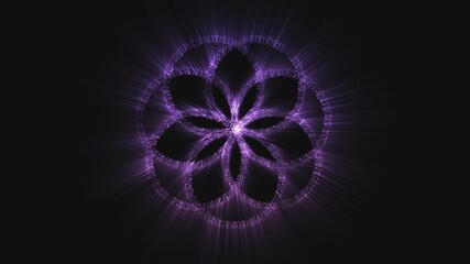 Poster - Abstract purple energy particle flower with shimmering magical glow on dark background, video 4k