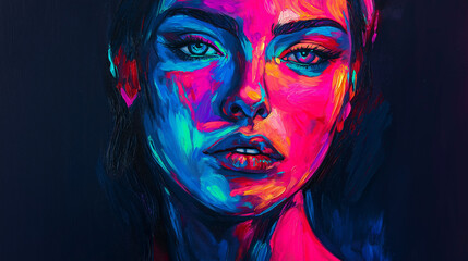 Poster - Vibrant portrait with neon colors