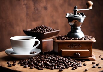 coffee grinder and beans