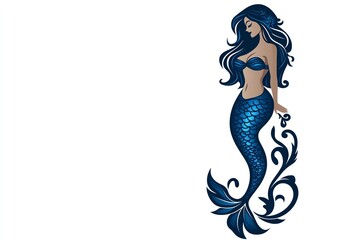 Fototapete - A clean, simple design of a mermaid's outline in soft blue tones against a white background