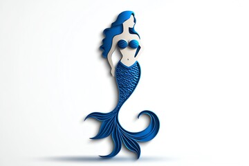 Aufkleber - A clean, simple design of a mermaid's outline in soft blue tones against a white background