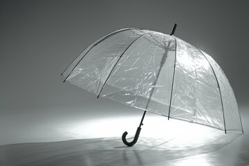 Wall Mural - A clear umbrella sits on a white floor, suitable for use in interior design or product photography