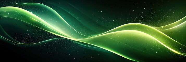 Poster - Luminous green waves move elegantly against a dark backdrop, creating a serene and mystical atmosphere