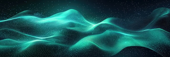 Poster - Soft, flowing abstract waves in teal and black create a mesmerizing visual effect, evoking a sense of tranquility and movement in a digital landscape
