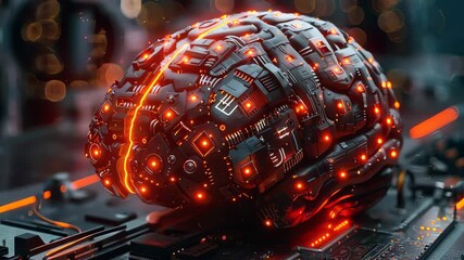 Wall Mural - artificial intelligence brain glowing processing data