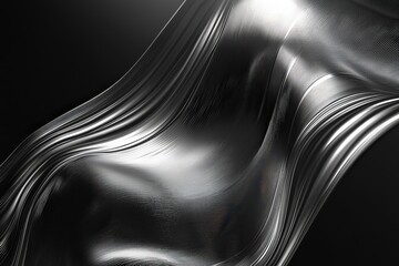 Leinwandbilder - A flowing wave of black and silver material glides smoothly, creating an elegant interplay of light and shadow on its surface