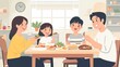 © Ilmi - A happy family eating breakfast together on the table in the kitchen room