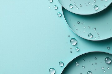 Canvas Print - Curved blue surfaces decorated with water droplets, showcasing a minimalist design with a calming, serene atmosphere