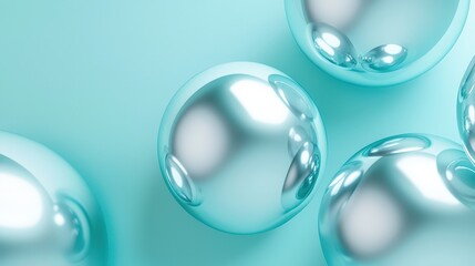 Leinwandbilder - Spheres with a metallic finish reflect light against a soothing turquoise backdrop, creating a tranquil and artistic atmosphere