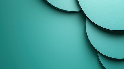 Fototapete - Layered circular shapes rest on a teal background, creating a minimalistic and modern visual effect with soft shadows enhancing the composition