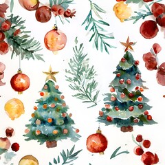 Wall Mural -  christmas-picture-background-painted-in-watercolor-style