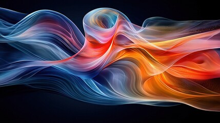 Wall Mural -    multicolor wave image on black background with red, orange, blue, yellow, and white swirls