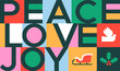 © Cienpies Design - Colorful Christmas peace, love, joy text and flat icon vector illustration card