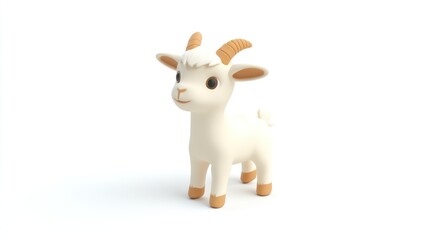 Wall Mural - 3D Illustration of a Cute Cartoon Goat with White Background