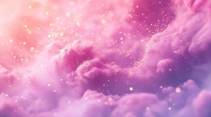 Poster - A mesmerizing and surreal composition filled with soft pink clouds and sparkling light effects, captivating all