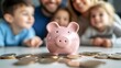 © anantachat - A family gathered around the table discussing their emergency savings plan with a clear focus on setting aside money for future needs Stock Photo with copy space