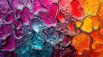 Poster -   A close-up of a vibrant backdrop featuring water droplets on the base